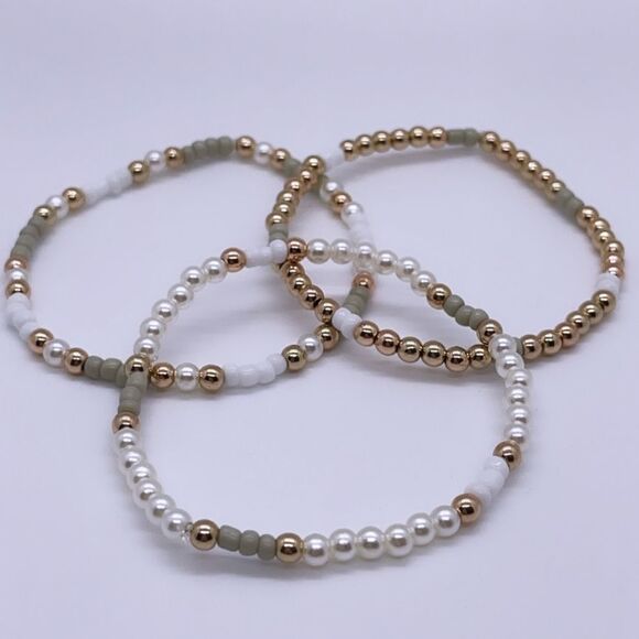 NWT Wool + Pepper Co. Skinny Beaded Bracelet Trio - Picture 2 of 5